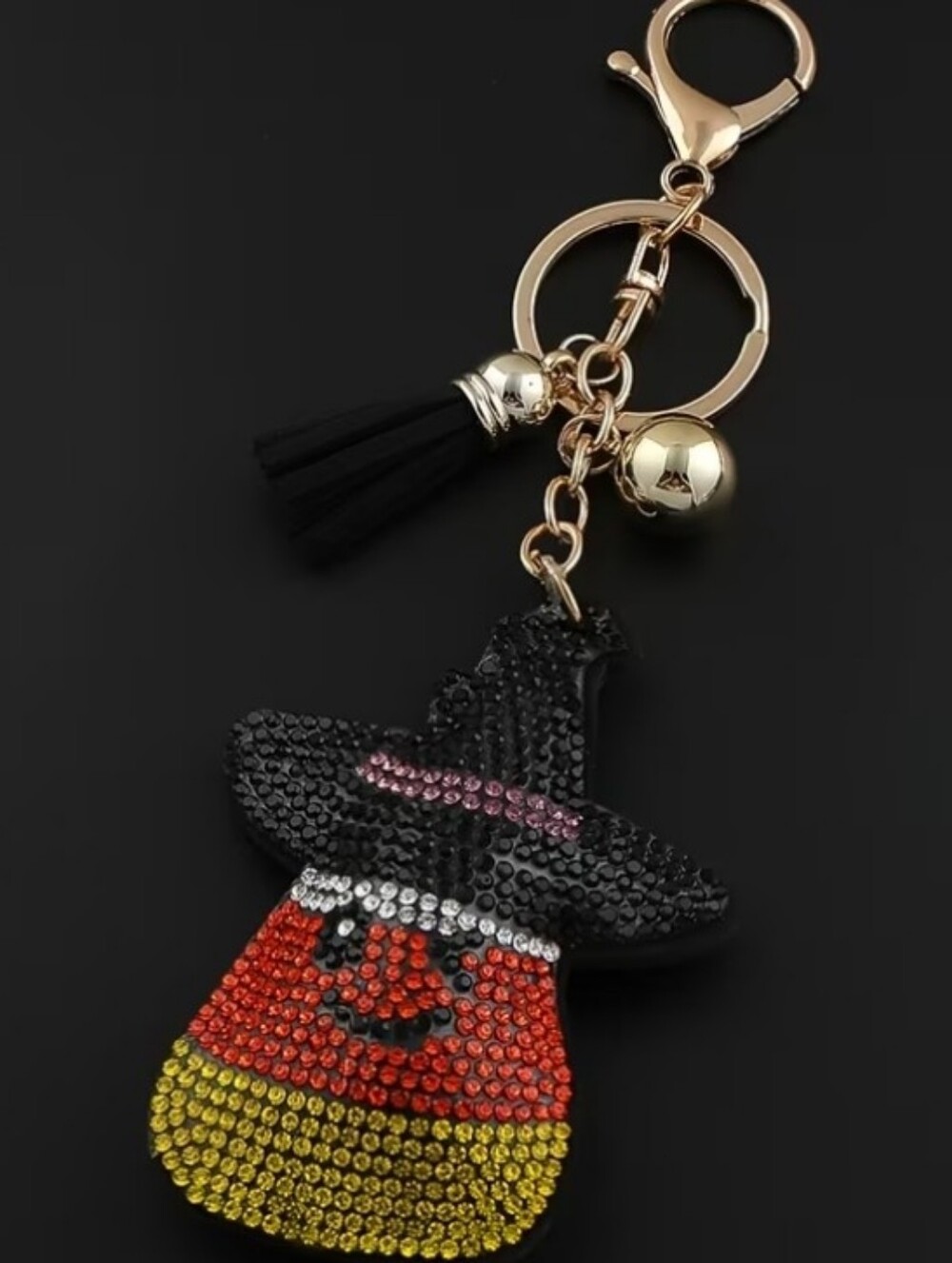 Rhinestone Halloween Witch Candy Corn Keychain/bag Charm - Black, Orange, Yellow